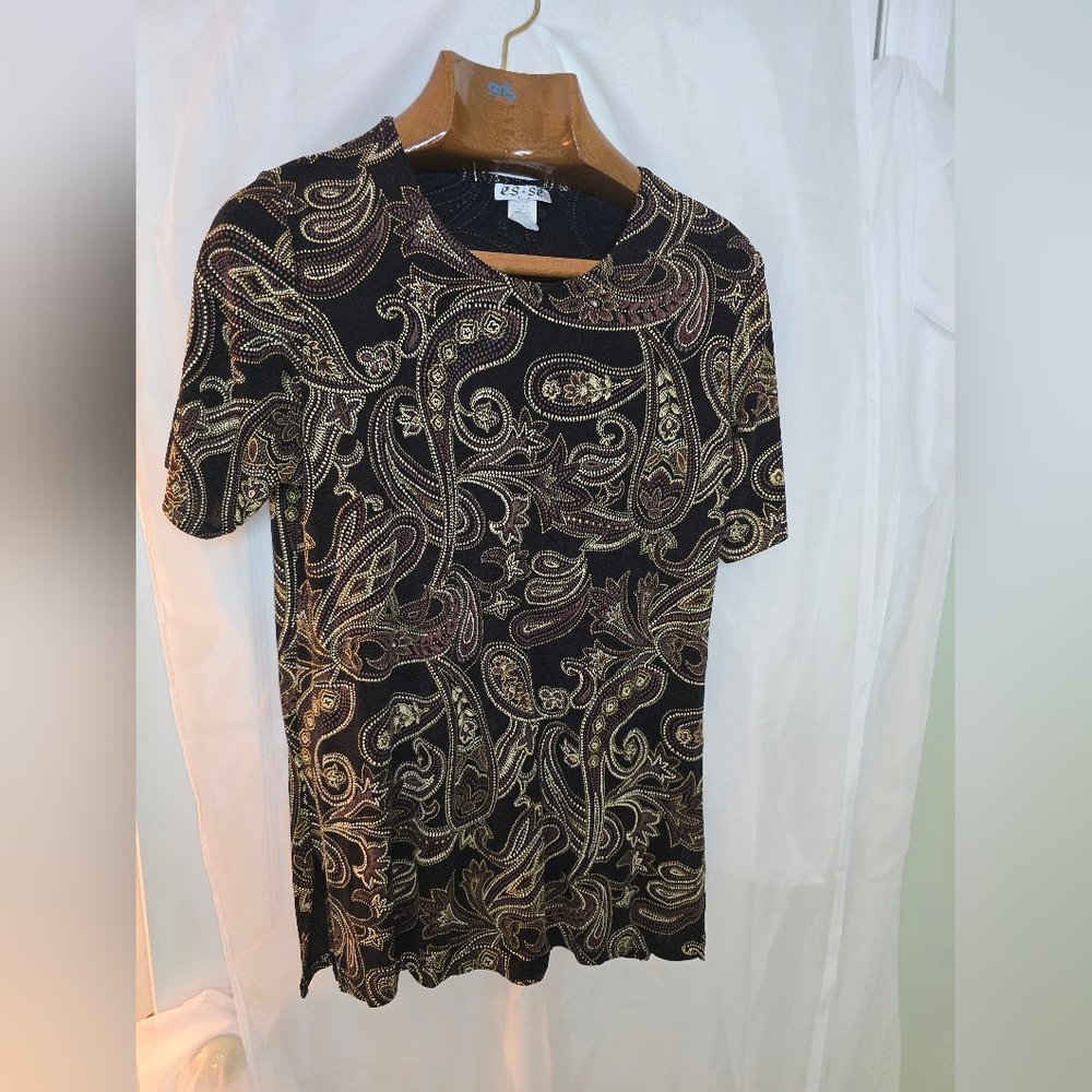 Vintage Dressy Black and Gold Paisley Women's Tunic